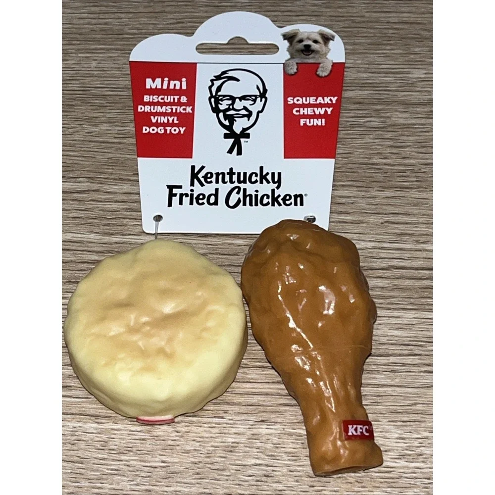 KFC Biscuit & Drumstick Vinyl 2pc Squeaky Small Dog Toys Kentucky Fried Chicken